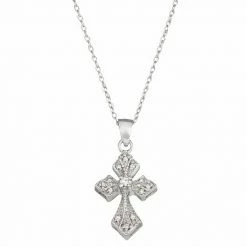 Outlet ⌛ Unbranded 10k White Gold 1/10 Carat T.W. Diamond Cross Necklace ✨