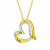 Promo 🛒 Unbranded Sterling Silver 1/4ct. T. W. Diamond Double Heart Necklace Yellow Gold Tone 🔥