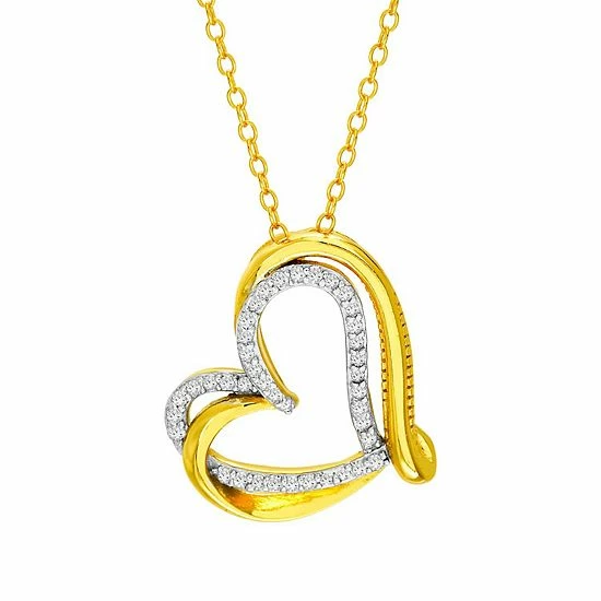 Promo 🛒 Unbranded Sterling Silver 1/4ct. T. W. Diamond Double Heart Necklace Yellow Gold Tone 🔥 - Image 2