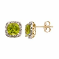 Discount 🎁 Unbranded Peridot And 1/6 Carat T.W. Diamond 10K Rose Gold Halo Button Stud Earrings 🤩