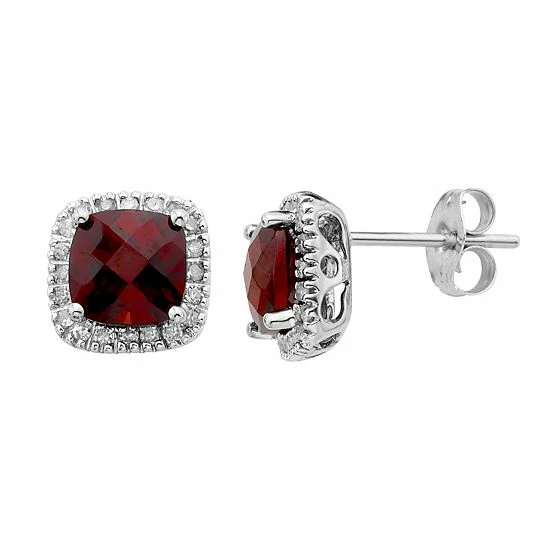 Best Pirce ๐ Unbranded Garnet And 1/6 Carat T.W. Diamond 10K Gold Halo Button Stud Earrings White ๐ - Image 2