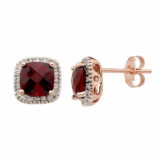 Best Pirce ๐ Unbranded Garnet And 1/6 Carat T.W. Diamond 10K Gold Halo Button Stud Earrings White ๐ - Image 4