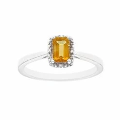 Best Sale ⭐ Celebration Gems Sterling Silver Citrine & Diamond Accent Rectangle Halo Ring 🌟