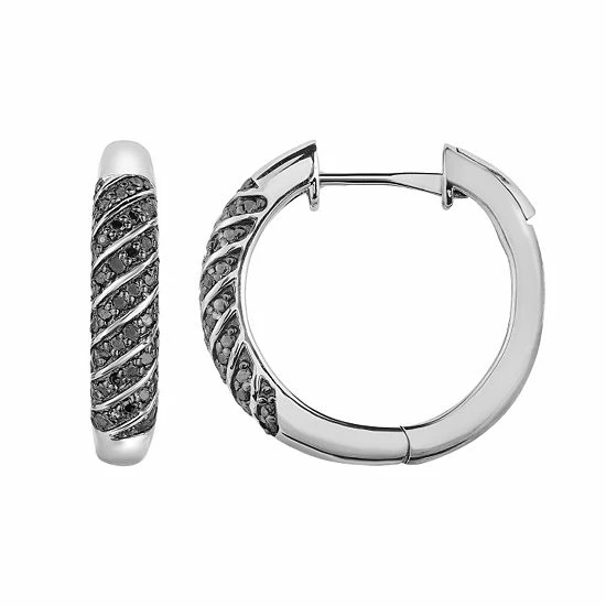 Deals ๐ Unbranded Sterling Silver 1/2 Carat T.W. Black Diamond Striped Hoop Earrings โค๏ธ