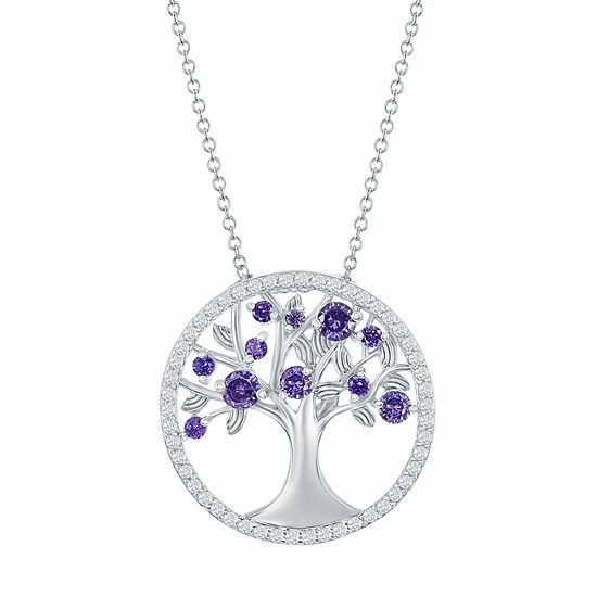 Promo 😍 Unbranded Sterling Silver Purple Cubic Zirconia Tree Of Life Necklace 🌟