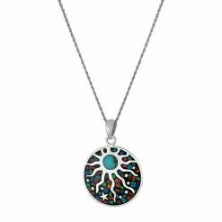 Promo ✨ Unbranded Sterling Silver Simulated Opal Sun Medallion Pendant Necklace ✔️