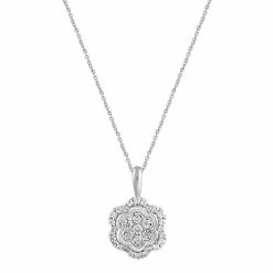 Buy 💯 Unbranded Sterling Silver 1/4 Carat T.W. Diamond Floral Cluster Pendant Necklace 💯