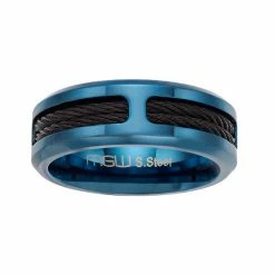 Best reviews of 👏 Unbranded Men's Blue & Black Ion Plated Stainless Steel Cable Ring 🎉