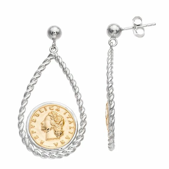 Wholesale ๐ Unbranded Two Tone Sterling Silver Replica Coin Drop Earrings ๐