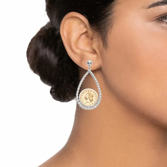 Wholesale ๐ Unbranded Two Tone Sterling Silver Replica Coin Drop Earrings ๐ - Image 2