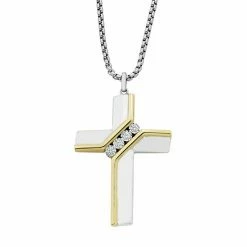 Best Sale 🧨 Unbranded Two Tone Sterling Silver 1/10 Carat T.W. Diamond 4-Stone Cross Pendant 😉