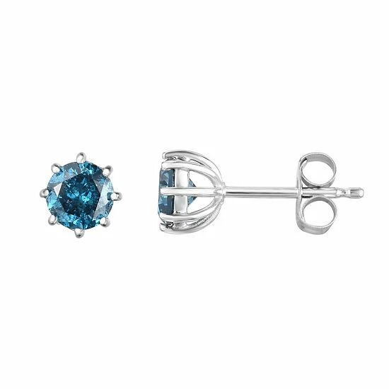 New ๐ Unbranded 14k White Gold 1 Carat T.W. Blue Diamond Solitaire Stud Earrings ๐