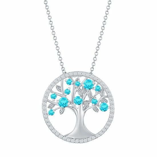 New ๐ Unbranded Sterling Silver Blue Cubic Zirconia Tree Of Life Necklace ๐