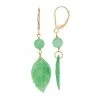 Outlet 🔔 Unbranded 14k Gold Green Jade Leaf Drop Earrings ✔️