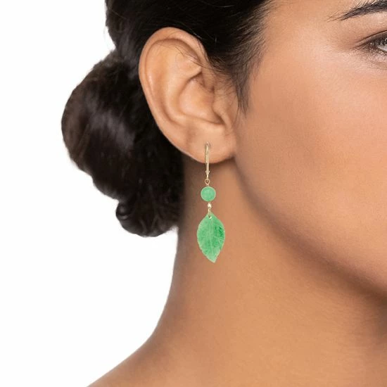 Outlet 🔔 Unbranded 14k Gold Green Jade Leaf Drop Earrings ✔️ - Image 2