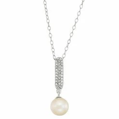 New 🤩 Unbranded Sterling Silver Freshwater Cultured Pearl & Crystal Drop Pendant 🧨