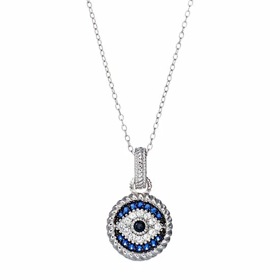 Outlet ๐ Unbranded Sterling Silver Blue Glass & Cubic Zirconia Evil Eye Pendant ๐
