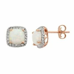 Promo ⭐ Unbranded Lab-Created Opal And 1/6 Carat T.W. Diamond 10K Gold Halo Button Stud Earrings Rose 🔥