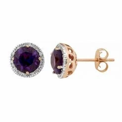 Brand new 🛒 Unbranded Amethyst 10K Gold And 1/8 Carat T.W. Diamond Round-Cut Halo Stud Earrings Yellow 😀