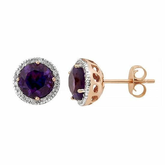 Brand new 🛒 Unbranded Amethyst 10K Gold And 1/8 Carat T.W. Diamond Round-Cut Halo Stud Earrings Yellow 😀 - Image 4