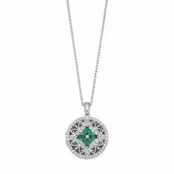 Outlet 👏 Unbranded Sterling Silver Lab Created Emerald & White Sapphire Filigree Locket Necklace 🎉