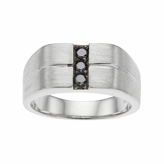 Wholesale ⭐ Unbranded Men's Brushed Sterling Silver 1/4 Carat T.W. Black Diamond Ring 🧨
