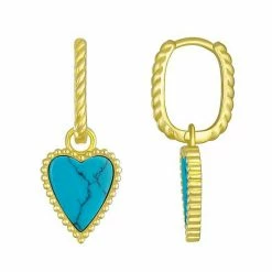 Wholesale ✨ Unbranded Simulated Turquoise Heart Charm Hoop Earrings 👍