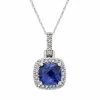 Hot Sale 🎉 Unbranded Lab-Created Sapphire & 1/8 Carat T.W. Diamond 10k White Gold Halo Pendant Necklace 😉