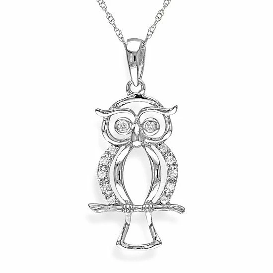 Wholesale 👏 Unbranded 10k White Gold Diamond Accent Owl Pendant 🥰