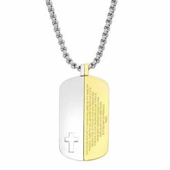 Buy 🥰 Unbranded Men's Two-Tone Stainless Steel "The Lord's Prayer" Split 🐶 Dog Tag Necklace 👏