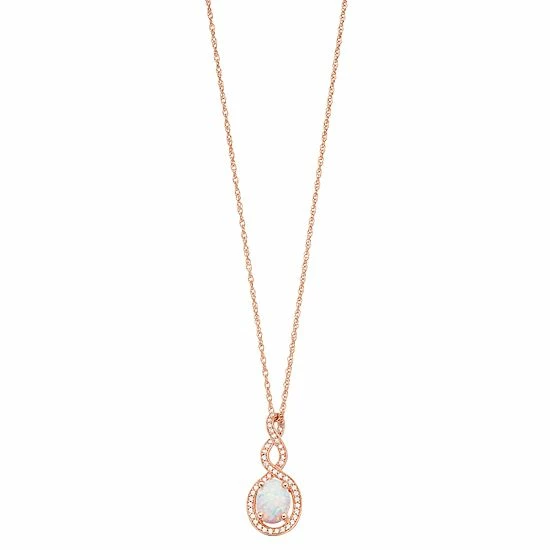 Best Sale ✔️ Unbranded 14k Rose Gold Over Silver Lab-Created Opal & Lab-Created White Sapphire Pendant Necklace 🎉