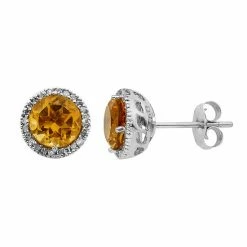 Promo 🤩 Unbranded Citrine 10K Gold And 1/8 Carat T.W. Diamond Round-Cut Halo Stud Earrings Rose 🤩