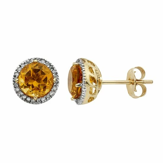Promo 🤩 Unbranded Citrine 10K Gold And 1/8 Carat T.W. Diamond Round-Cut Halo Stud Earrings Rose 🤩 - Image 2