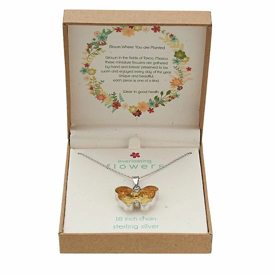 Brand new ๐ฅ Unbranded Sterling Silver Yellow Dried Flowers Butterfly Pendant Necklace ๐ - Image 2