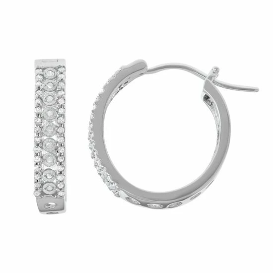Hot Sale 🥰 Unbranded Sterling Silver 3/8 Carat T.W. Diamond Hoop Earrings ✨