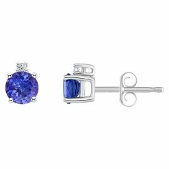 Coupon 😀 Unbranded 14k Gold 4 Mm Round Tanzanite & Diamond Accent Stud Earrings 14k White Gold 🎁