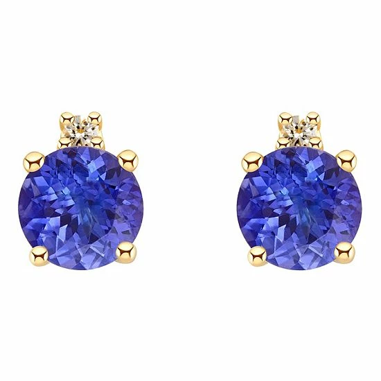 Coupon 😀 Unbranded 14k Gold 4 Mm Round Tanzanite & Diamond Accent Stud Earrings 14k White Gold 🎁 - Image 2
