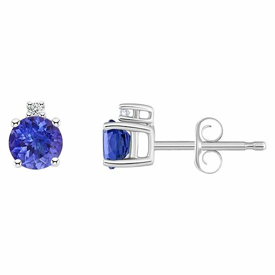 Coupon 😀 Unbranded 14k Gold 4 Mm Round Tanzanite & Diamond Accent Stud Earrings 14k White Gold 🎁 - Image 4