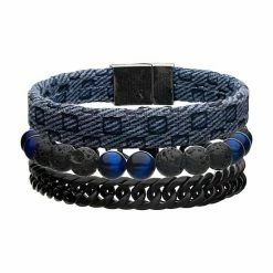 Best Sale 😍 Unbranded Men's Stainless Steel Blue Triple Stackable Bracelet Set 🛒
