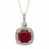 Discount 😀 Unbranded 10k Gold Lab-Created Ruby & 1/8 Carat T.W. Diamond Halo Pendant Necklace Yellow 🤩