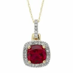 Discount 😀 Unbranded 10k Gold Lab-Created Ruby & 1/8 Carat T.W. Diamond Halo Pendant Necklace Yellow 🤩