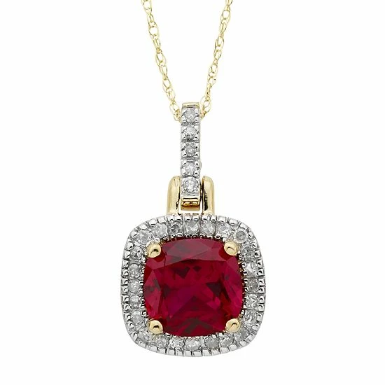 Discount 😀 Unbranded 10k Gold Lab-Created Ruby & 1/8 Carat T.W. Diamond Halo Pendant Necklace Yellow 🤩 - Image 2