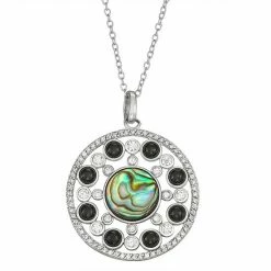 New 🛒 Unbranded Sterling Silver Abalone & Onyx Disc Pendant Necklace ❤️