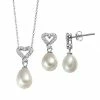 Deals 🔔 Unbranded Freshwater Cultured Pearl & Cubic Zirconia Sterling Silver Heart Pendant Necklace & Drop Earring Set ❤️