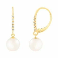 Wholesale ❤️ Unbranded 14k Gold Diamond Accent Freshwater Pearl Leverback Earrings 😍