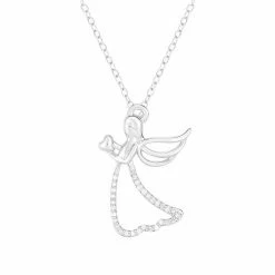 Best deal 😍 Unbranded 1/10 Carat T.W. Diamond Sterling Silver Angel Pendant Necklace 🎁
