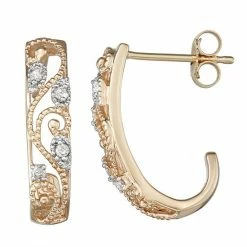 Deals ✔️ Unbranded 10k Gold 1/10 Carat T.W. Diamond J Hoop Earrings White ⭐