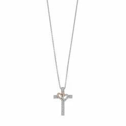 Brand new 🎉 Unbranded Two Tone Sterling Silver 1/10 Carat T.W. Diamond Interlocking Heart & Cross Pendant 👏