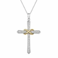 Outlet 🎁 Unbranded Two Tone Sterling Silver 1/8 Carat T.W. Diamond Cross Pendant Necklace 🛒