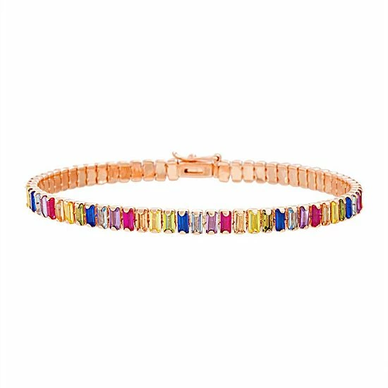 Best deal 🧨 Unbranded 18k Rose Gold Over Silver Multicolored Cubic Zirconia Bracelet 🔥